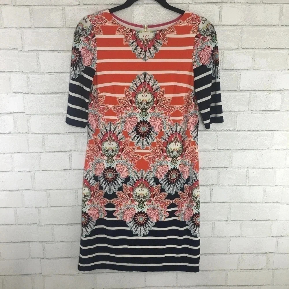 Eliza J Jersey Sheath Dress Stripe & Floral Print Women's Size 4